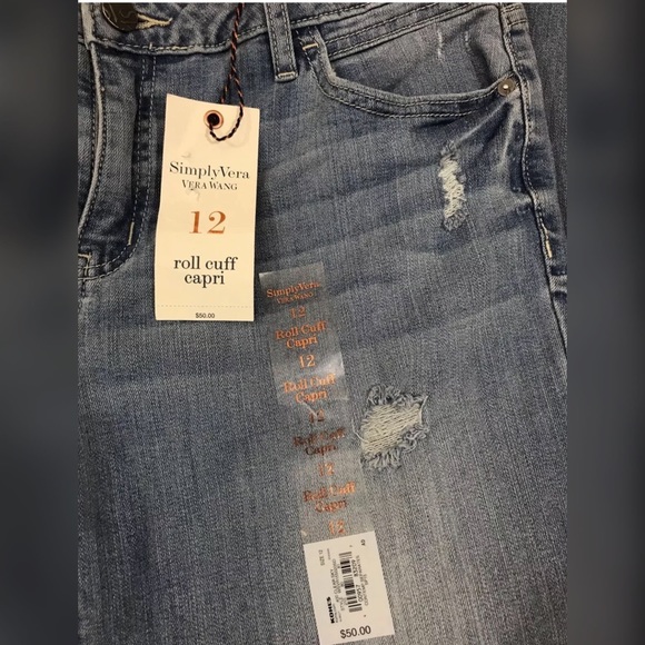 Simply Vera Roll Cuff Jeans Sz 12 Distressed Crop - Picture 4 of 7